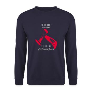Windsurfer Kitesurfer Teneriffa El Medano Rot Grau - Unisex Pullover - Navy - Vorne - Alina (178cm) & Michal (187cm)