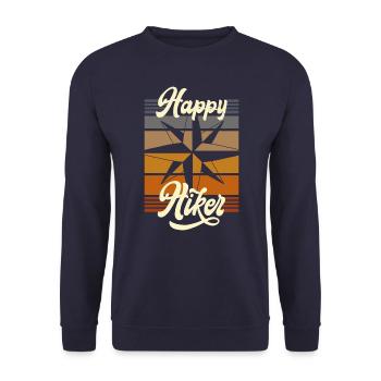 Spruch Wandern Happy Hiker - Unisex Pullover - Navy - Vorne - Alina (178cm) & Michal (187cm)