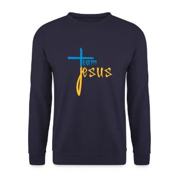 freunde team crew jesus kreuz christus christ kath - Unisex Pullover - Navy - Vorne - Alina (178cm) & Michal (187cm)