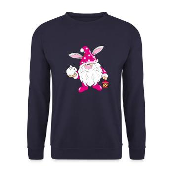 Lustiger nordischer Zwerg mit einem niedlichen Hasen - Unisex Pullover - Navy - Vorne - Alina (178cm) & Michal (187cm)