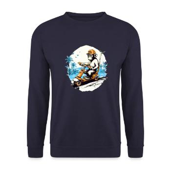 Zeze den Affen auf dem Roller - Unisex Pullover - Navy - Vorne - Alina (178cm) & Michal (187cm)