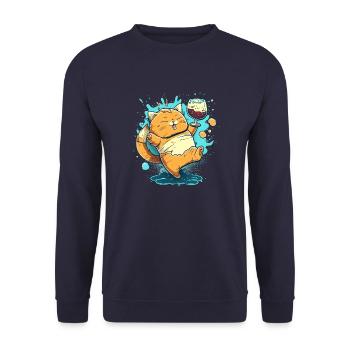 Cute drunk cartoon Cat - Unisex Pullover - Navy - Vorne - Alina (178cm) & Michal (187cm)