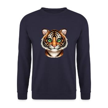 Portrait de tigre - tête aux yeux verts - Sweat-shirt Unisexe - marine - Devant - Alina (178cm) & Michal (187cm)