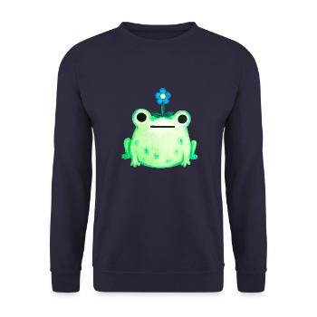 Niedliche Blumenkopf-Frosch-Aquarellmalerei - Unisex Pullover - Navy - Vorne - Alina (178cm) & Michal (187cm)