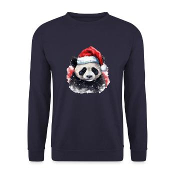 Panda mit Weihnachtsmütze Pandabär Weihnachten - Unisex Pullover - Navy - Vorne - Alina (178cm) & Michal (187cm)