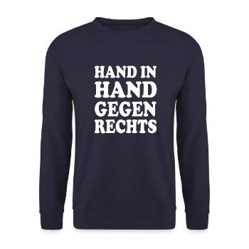 Hand in hand gegen rechts - Unisex Pullover - Navy - Vorne - Alina (178cm) & Michal (187cm)