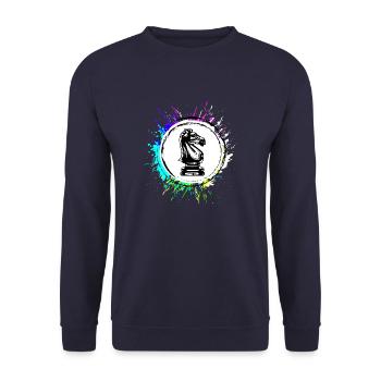 Pferd Schachfigur - Unisex Pullover - Navy - Vorne - Alina (178cm) & Michal (187cm)