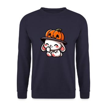 Halloween Hase Kürbis Süß Cartoon Oktober - Unisex Pullover - Navy - Vorne - Alina (178cm) & Michal (187cm)
