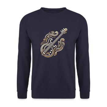 Guitare Basse Art Déco Dorée - Sweat-shirt Unisexe - marine - Devant - Alina (178cm) & Michal (187cm)