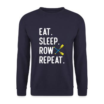 Eat Sleep Row Repat Funny Rowing Rower Coxswain - Unisex Pullover - Navy - Vorne - Alina (178cm) & Michal (187cm)