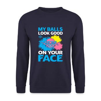 My Balls Look Good On Your Face Funny Paintball - Unisex Sweatshirt - navy - Front - Alina (178cm) & Michal (187cm)