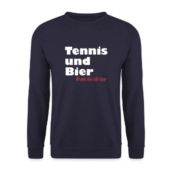 tennis und bier drum bin ich hier weiss - Unisex Pullover - Navy - Vorne - Alina (178cm) & Michal (187cm)