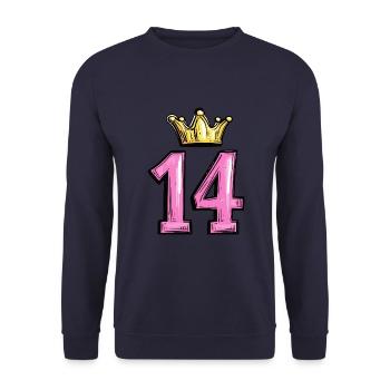 14 Zahl Trikot Krone - Unisex Pullover - Navy - Vorne - Alina (178cm) & Michal (187cm)