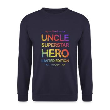 Best Uncle Hero Saying - Unisex Sweatshirt - navy - Front - Alina (178cm) & Michal (187cm)