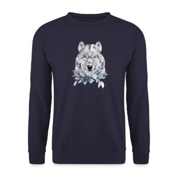 Wolf portrait decorated with Christmas plants - Unisex Sweatshirt - navy - Front - Alina (178cm) & Michal (187cm)