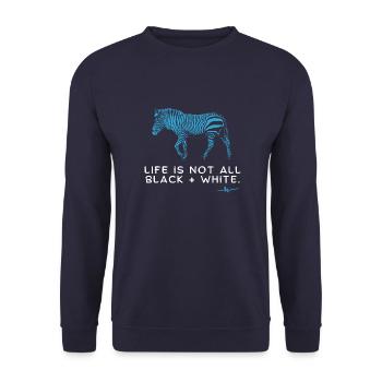 Blaues Zebra | Life ist not all black + white - Unisex Pullover - Navy - Vorne - Alina (178cm) & Michal (187cm)