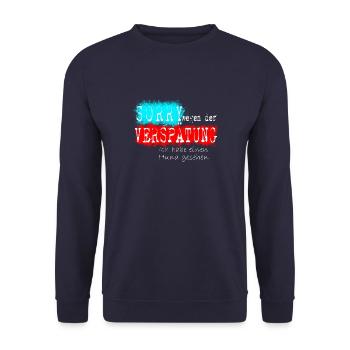 verspätung hund weiss - Unisex Pullover - Navy - Vorne - Alina (178cm) & Michal (187cm)