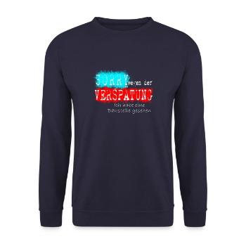 verspätung baustelle weiss - Unisex Pullover - Navy - Vorne - Alina (178cm) & Michal (187cm)