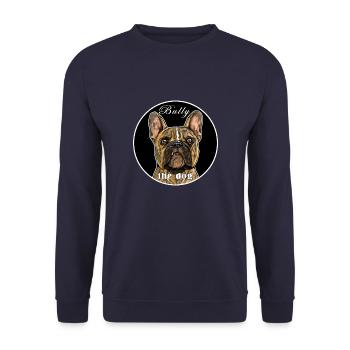 French Bulldog T-shirt. BULLY the dog. - Unisex Sweatshirt - navy - Front - Alina (178cm) & Michal (187cm)