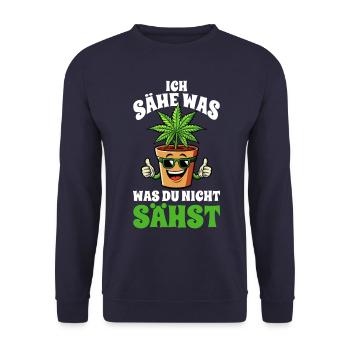 Cannabis, Ich sähe was was du nicht sähst, Hanf - Unisex Pullover - Navy - Vorne - Alina (178cm) & Michal (187cm)