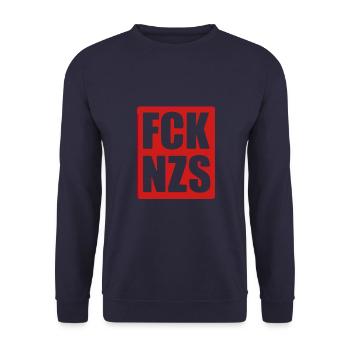 FCK NZS - Gegen Rechts - Nie wieder ist jetzt - Unisex Pullover - Navy - Vorne - Alina (178cm) & Michal (187cm)