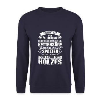 Wald Holz Kettensäge Forst Förster Lustig Geschenk - Unisex Pullover - Navy - Vorne - Alina (178cm) & Michal (187cm)