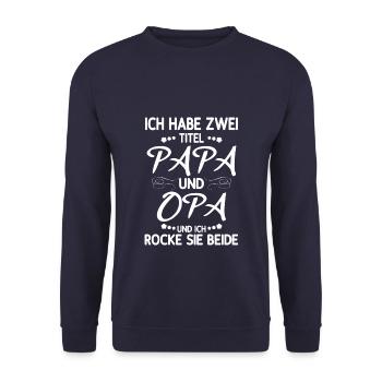 Opa Enkel 2021 Bester der Welt Outfit Spruch - Unisex Pullover - Navy - Vorne - Alina (178cm) & Michal (187cm)