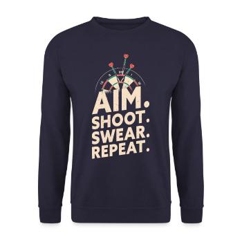 Aim Shoot Swear Repeat - Dart Player Darts - Unisex Pullover - Navy - Vorne - Alina (178cm) & Michal (187cm)