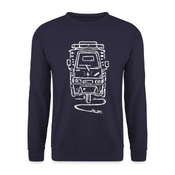 APE50 mit Kasten weiss APE-tizer - Unisex Pullover - Navy - Vorne - Alina (178cm) & Michal (187cm)