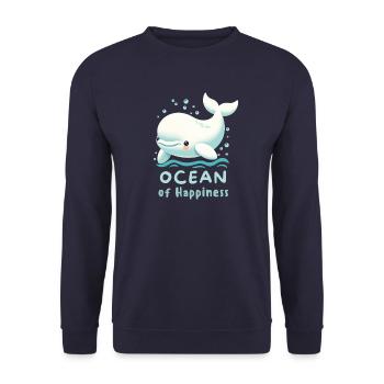 White Whale in the Ocean of Happiness - Unisex Sweatshirt - navy - Front - Alina (178cm) & Michal (187cm)