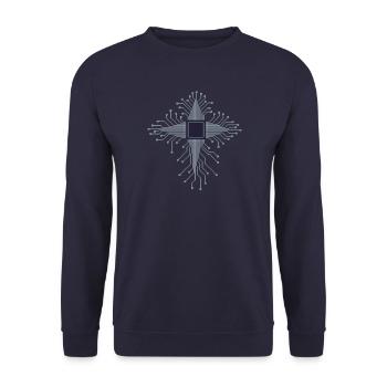 Pixel Art CPU Herz Platine Geschenk für PC Nerds - Unisex Pullover - Navy - Vorne - Alina (178cm) & Michal (187cm)