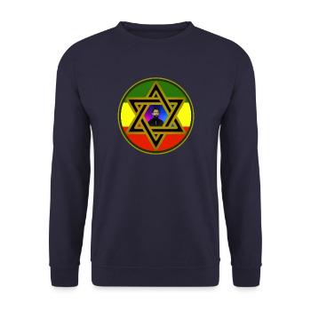 Haile Selassie I. dans l'étoile de David sur les couleurs Rasta - Sweat-shirt Unisexe - marine - Devant - Alina (178cm) & Michal (187cm)