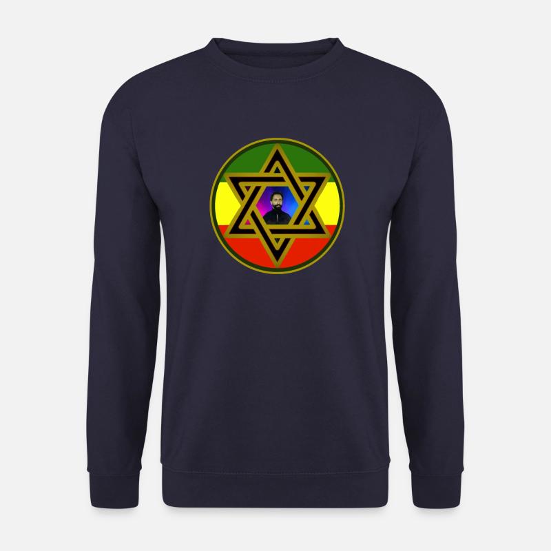 Haile Selassie I. im David Stern auf Rasta Farben - Unisex Pullover - Navy