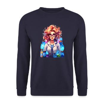 Portrait einer jungen Frau im Cartoon Stil - Unisex Pullover - Navy - Vorne - Alina (178cm) & Michal (187cm)