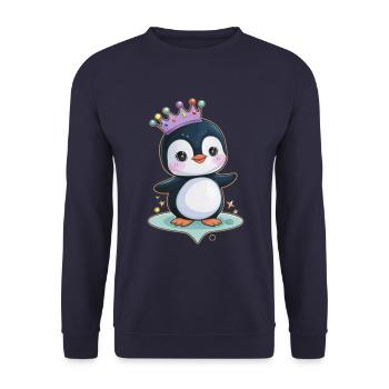Cute Cartoon Kawaii Penguin with Cute Crown - Unisex Sweatshirt - navy - Front - Alina (178cm) & Michal (187cm)