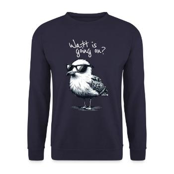 Watt is going on Coole Möwe Nordsee Spruch - Unisex Pullover - Navy - Vorne - Alina (178cm) & Michal (187cm)