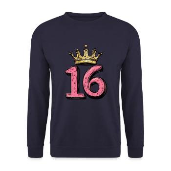 16 Zahl Krone - Unisex Pullover - Navy - Vorne - Alina (178cm) & Michal (187cm)
