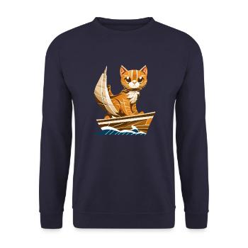 segelt mit Segelboot, Gestreiftes und Abstraktes - Unisex Pullover - Navy - Vorne - Alina (178cm) & Michal (187cm)