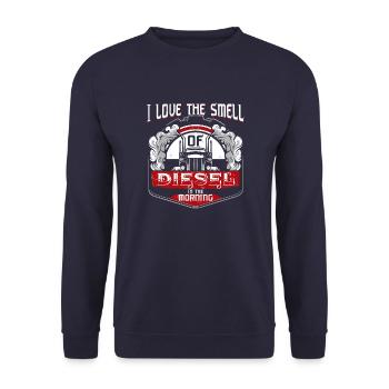 LKW-Fahrer Diesel Geruch Geschenkidee für Trucker - Unisex Pullover - Navy - Vorne - Alina (178cm) & Michal (187cm)