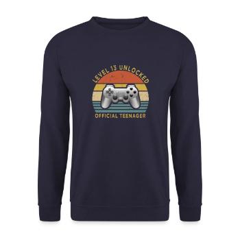 Vintage Level 13 Freigeschalteter offizieller Teenager - Unisex Pullover - Navy - Vorne - Alina (178cm) & Michal (187cm)