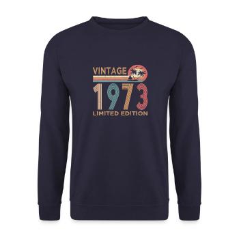 Vintage 1973 Limited Edition 50th Birthday Gift - Unisex Sweatshirt - navy - Front - Alina (178cm) & Michal (187cm)