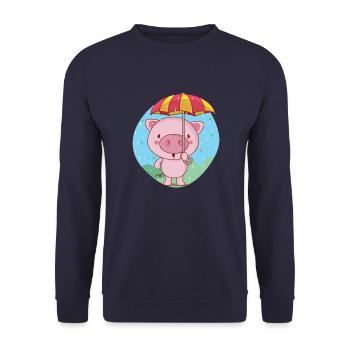 oink oink Regenzeit - Unisex Pullover - Navy - Vorne - Alina (178cm) & Michal (187cm)