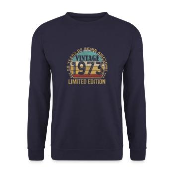 Vintage 1973, 50th Birthday - Unisex Sweatshirt - navy - Front - Alina (178cm) & Michal (187cm)
