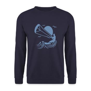 Kitesurfer Silhouette, Kiten Abenteuer Design - Unisex Pullover - Navy - Vorne - Alina (178cm) & Michal (187cm)