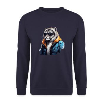 Streetstyle Schneeleopard | Leoparden-Liebhaber - Unisex Pullover - Navy - Vorne - Alina (178cm) & Michal (187cm)