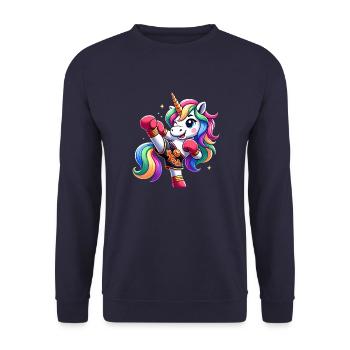 Niedliches Muay Thai Einhorn - Unisex Pullover - Navy - Vorne - Alina (178cm) & Michal (187cm)