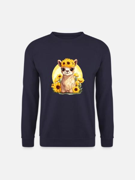 Alpaka mit Sonnenblumen - Unisex Pullover - Navy