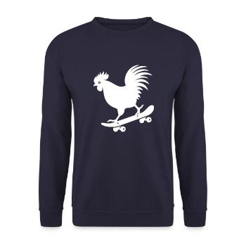 Huhn Hahn Henne Skateboard Skater Silhouette - Unisex Pullover - Navy - Vorne - Alina (178cm) & Michal (187cm)