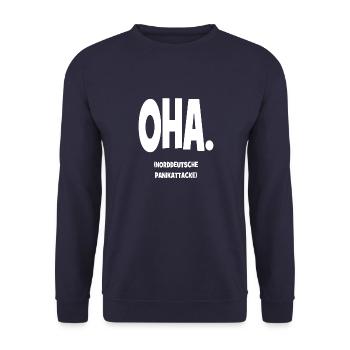 Oha. - Norddeutsche Panikattacke - Unisex Pullover - Navy - Vorne - Alina (178cm) & Michal (187cm)