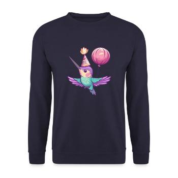 Kolibri Vogel Geburtstag Comic - Unisex Pullover - Navy - Vorne - Alina (178cm) & Michal (187cm)